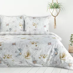 Pościel bawełniana 160x200 LEA 9 biała musztardowa w kwiaty dwustronna Design 91