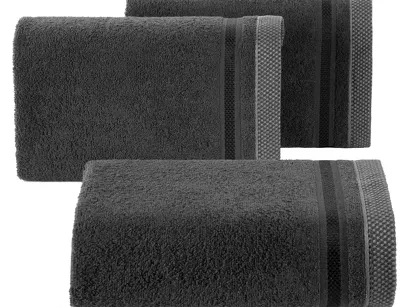 Ręcznik 100x150 ABBIE stalowy  z żakardową błyszczącą bordiurą w pasy z delikatną krateczką 500 g/m2