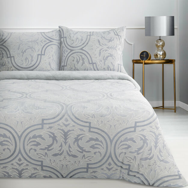 Pościel welwetowa 220x200 FLANO 5 srebrna z tłoczonym wzorem ornamentowym z kolekcji NOVA