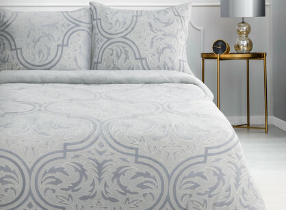 Pościel welwetowa 220x200 FLANO 5 srebrna z tłoczonym wzorem ornamentowym z kolekcji NOVA