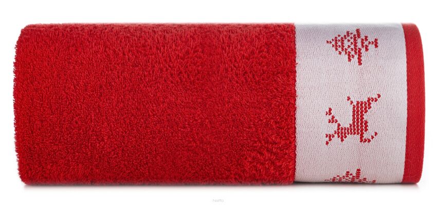 Ręcznik świąteczny 50x90 NOEL 2 czerwony z żakardową bordiurą