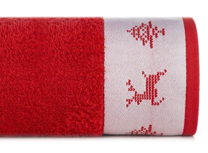 Ręcznik świąteczny 50x90 NOEL 2 czerwony z żakardową bordiurą