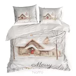 Pościel świąteczna 220x200 JOYFULL biała jasny brąz nadruk świąteczny z satyny bawełnianej - 4