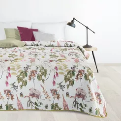 Narzuta pikowana 200x220 ROSA biała zielona z motywem kwiatów i liści Design 91