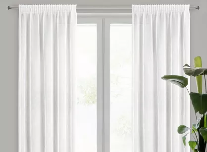 Firana na taśmie 140x270 LUCILA biała z etaminy z etaminy z nakrapianym szampańskim połyskiem