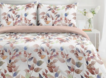 Pościel z mikrowłókna 140x200 LINDA biała ciemny róż nadruk kwiatowy Design 91