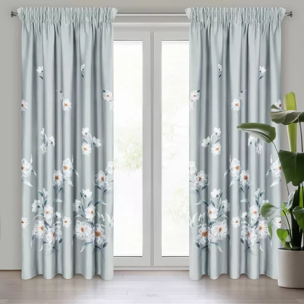 Zasłona na taśmie 135x270 NILA zaciemniająca srebrna różowa kwiatowy nadruk