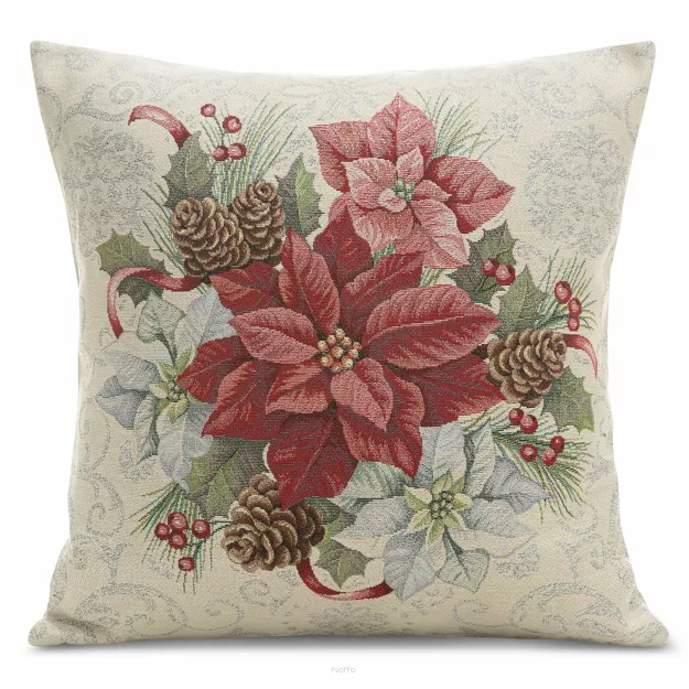 Poszewka świąteczna 45x45 1198 gobelinowa srebrzysta z gwiazdką betlejemską i połyskującą srebrną nicią