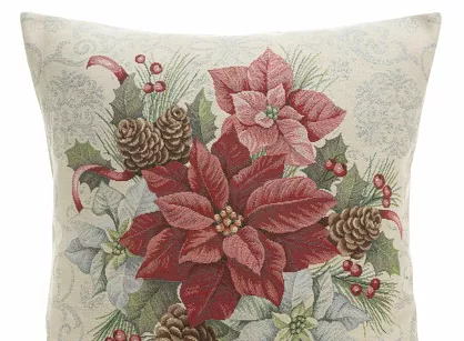 Poszewka świąteczna 45x45 1198 gobelinowa srebrzysta z gwiazdką betlejemską i połyskującą srebrną nicią