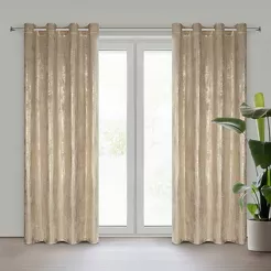 Zasłona gotowa na przelotkach 140x250 RENIA welwetowa beżowa z szampańskim przecieranym wzorem