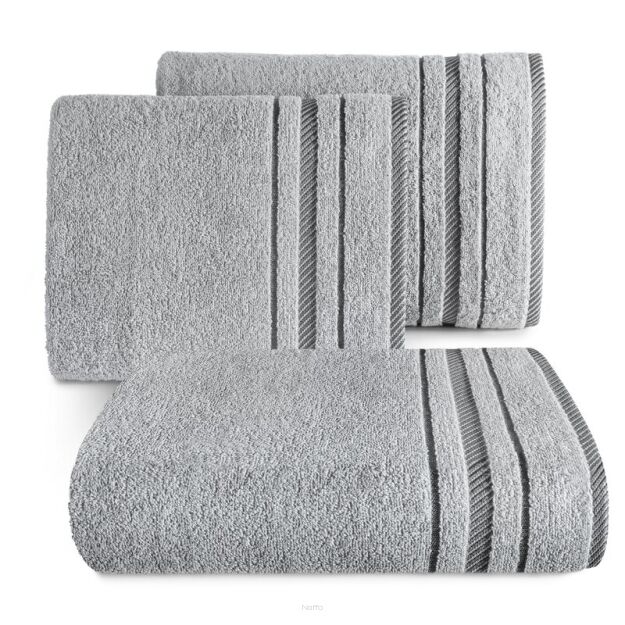 Ręcznik bawełniany 50x90 KORAL srebrny zdobiony subtelną bordiurą w pasy