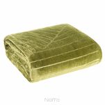 Koc 150x200 LUNA 3 oliwkowy tupu flano złoty wzór roślinny - 6