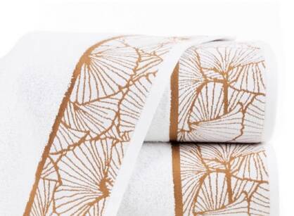 Ręcznik bawełniany 70x140 LUNA 3 biały z welwetową bordiurą ze wzorem miłorzębu japońskiego Limited Collection