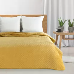 Narzuta na fotel welwetowa 70x160 ARIEL musztardowa pikowana w motyw łuski