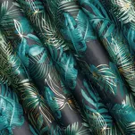 Zasłona na taśmie 140x270 DAVOS welwetowa czarna ze złotym nadrukiem egzotycznych liści - 10