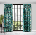 Zasłona na taśmie 140x270 DAVOS welwetowa czarna ze złotym nadrukiem egzotycznych liści - 5