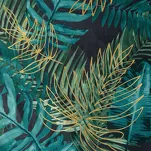 Zasłona na taśmie 140x270 DAVOS welwetowa czarna ze złotym nadrukiem egzotycznych liści - 2