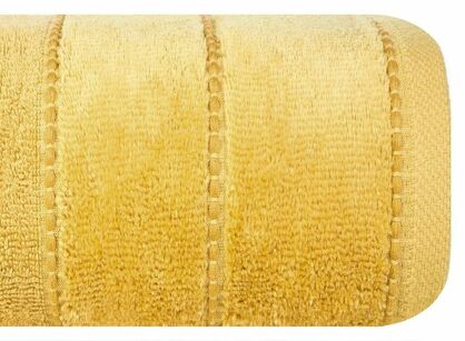 Ręcznik 50x90 MARI musztardowy z welurową bordiurą w pasy 500 g/m2