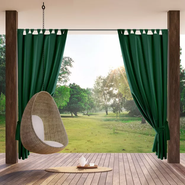 Zasłona na taras 155x260 GARDEN na szelkach zapinanymi na rzepy ciemna zieleń wodoodporna