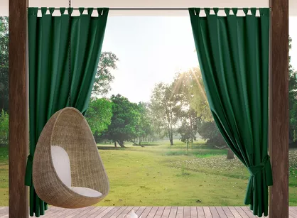 Zasłona na taras 155x260 GARDEN na szelkach zapinanymi na rzepy ciemna zieleń wodoodporna