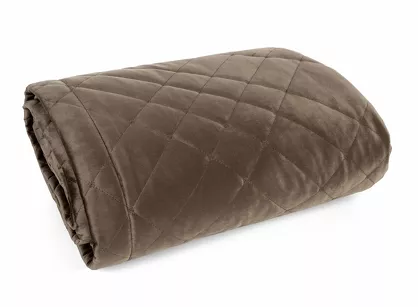 Narzuta welwetowa 200x220 RIA 6 brązowa przeszywana grubą nicią zdobiona wzorem geometrycznym