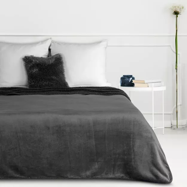 Koc jednokolorowy 170x210 TEDY stalowy imitujący buklę