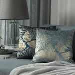 Poszewka welwetowa 45x45 VELVET 72B niebieska ze złotym nadrukiem egzotycznych liści - 3