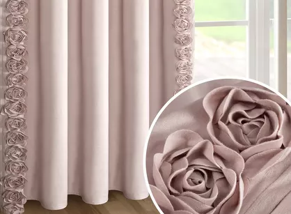 Zasłona na taśmie 140x270 ROSES 14 Eva Minge welwetowa pudrowa aplikacja róż 3D