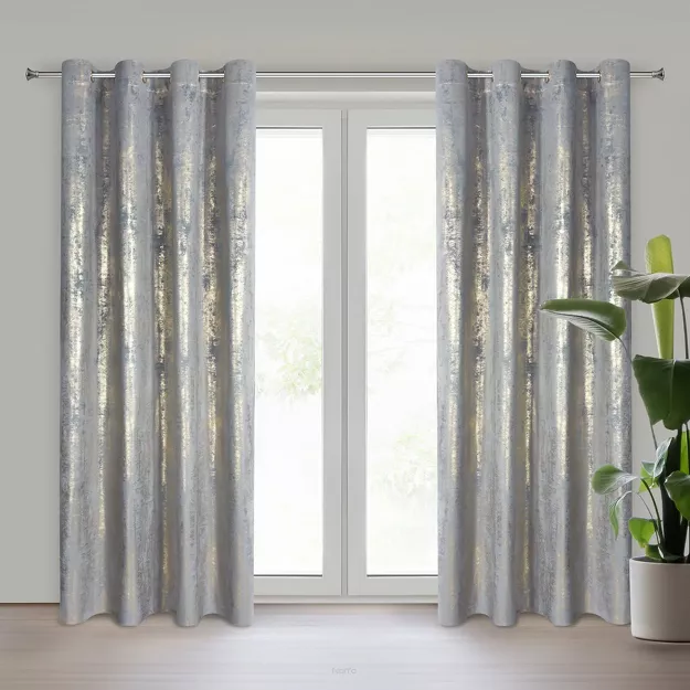 Zasłona na przelotkach 140x250 RENIA welwetowa srebrna z szampańskim przecieranym wzorem