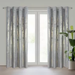 Zasłona gotowa na przelotkach 140x250 RENIA welwetowa srebrna z szampańskim przecieranym wzorem