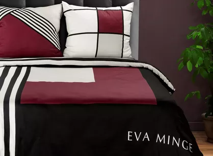 Pościel z makosatyny 160x200 EVA 9 Eva Minge czarna bordowa geometryczny wzór Premium