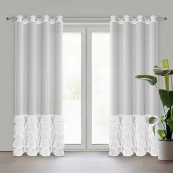 Firana gotowa na przelotkach 140x250 DANI 1 biała z etaminy zdobiona w dolnej części falbanami