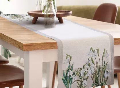 Bieżnik gobelinowy 40x100 1300 naturalny zielony z nadrukiem przebiśniegów