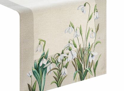 Bieżnik gobelinowy 40x100 1300 naturalny zielony z nadrukiem przebiśniegów