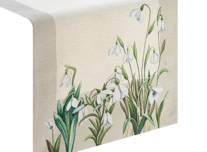 Bieżnik gobelinowy 40x100 1300 naturalny zielony z nadrukiem przebiśniegów