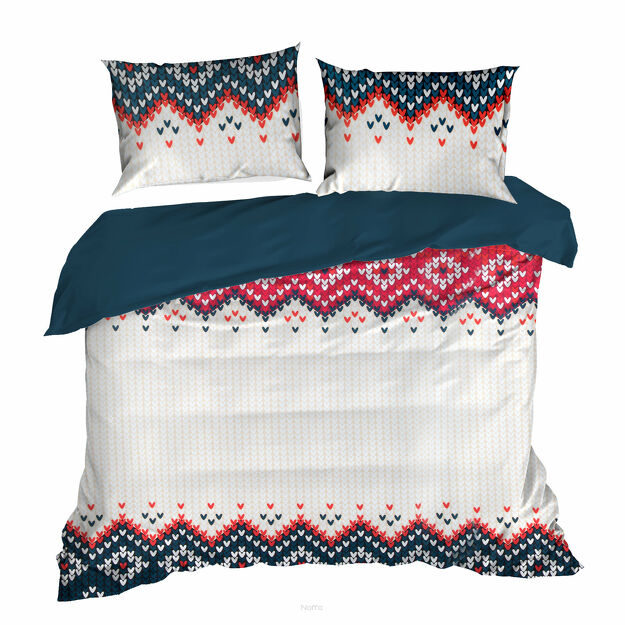 Pościel świąteczna 160x200 NORDIC beżowa granatowa wzór skandynawski z bawełny renforce