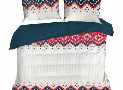 Pościel świąteczna 160x200 NORDIC beżowa granatowa wzór skandynawski z bawełny renforce
