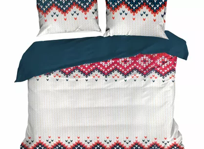 Pościel świąteczna 160x200 NORDIC beżowa granatowa wzór skandynawski z bawełny renforce