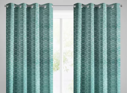 Zasłona na przelotkach 135x250 MANDI welwetowa turkusowa ze srebrnym nadrukiem