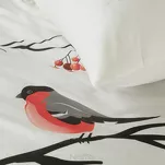 Pościel świąteczna 220x200 BERRY biała w z panelowym nadrukiem ptaszków z satyny bawełnianej - 7