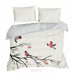 Pościel świąteczna 220x200 BERRY biała w z panelowym nadrukiem ptaszków z satyny bawełnianej - 3