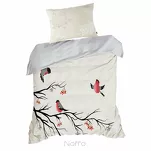 Pościel świąteczna 220x200 BERRY biała w z panelowym nadrukiem ptaszków z satyny bawełnianej - 4