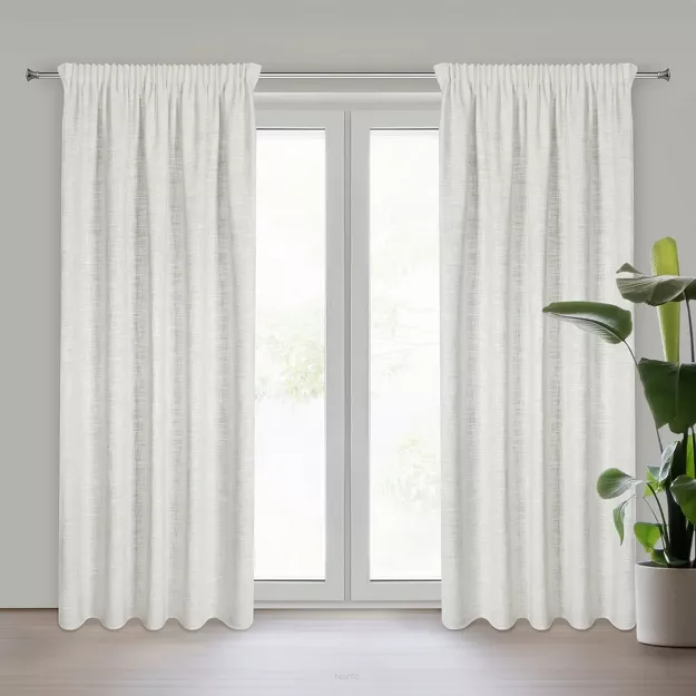 Zasłona na taśmie 140x270 ROSI beżowa w stylu eko z dodatkiem lnu z delikatnym połyskiem