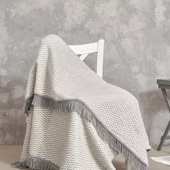 Koc bawełniany 150x200 2149-1 szary zygzak z frędzlami