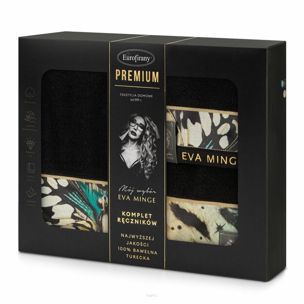 Komplet Ręczników EVA 15 Eva Minge czarne z designerskim wzorem w motyle z kolekcji Premium 500 g/m2
