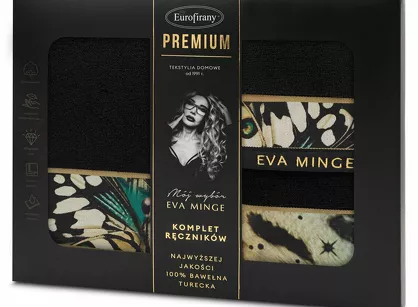Komplet ręczników EVA 15 Eva Minge czarne z designerskim wzorem w motyle z kolekcji Premium