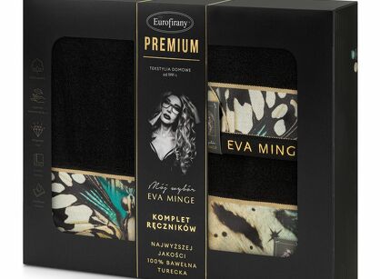 Komplet ręczników EVA 15 Eva Minge czarne z designerskim wzorem w motyle z kolekcji Premium