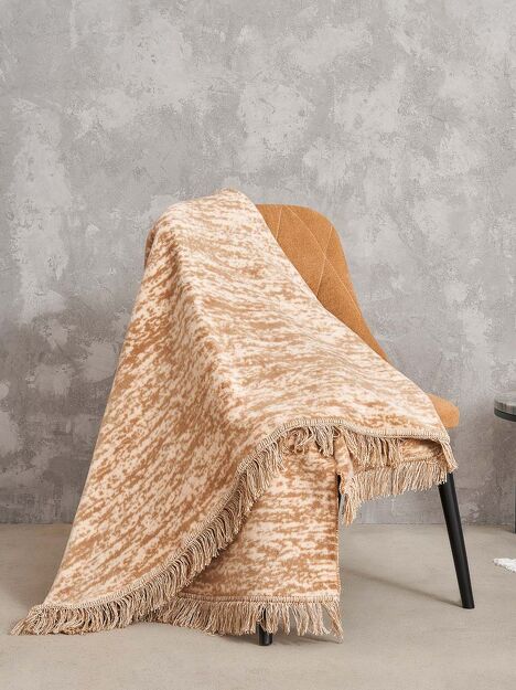 Koc bawełniany 150x200 2145-2 beżowy ciepły beton z frędzlami