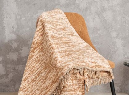 Koc bawełniany 150x200 2145-2 beżowy ciepły beton z frędzlami