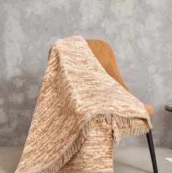Koc bawełniany 150x200 2145-2 beżowy ciepły beton z frędzlami